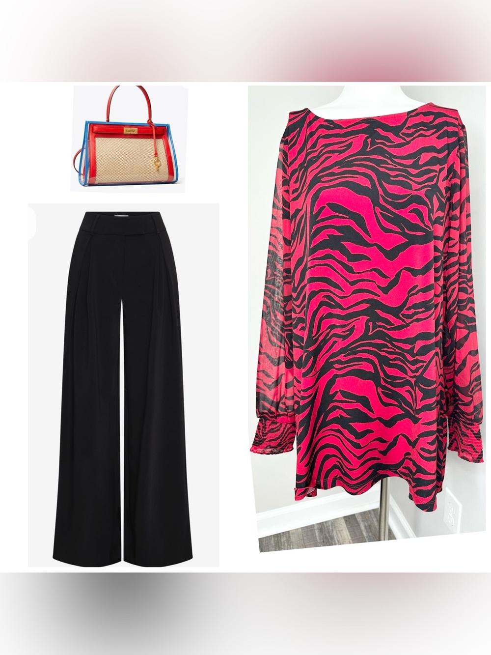 Susan Graver red  and Black Zebra-Print Long Sleeve Top-xl